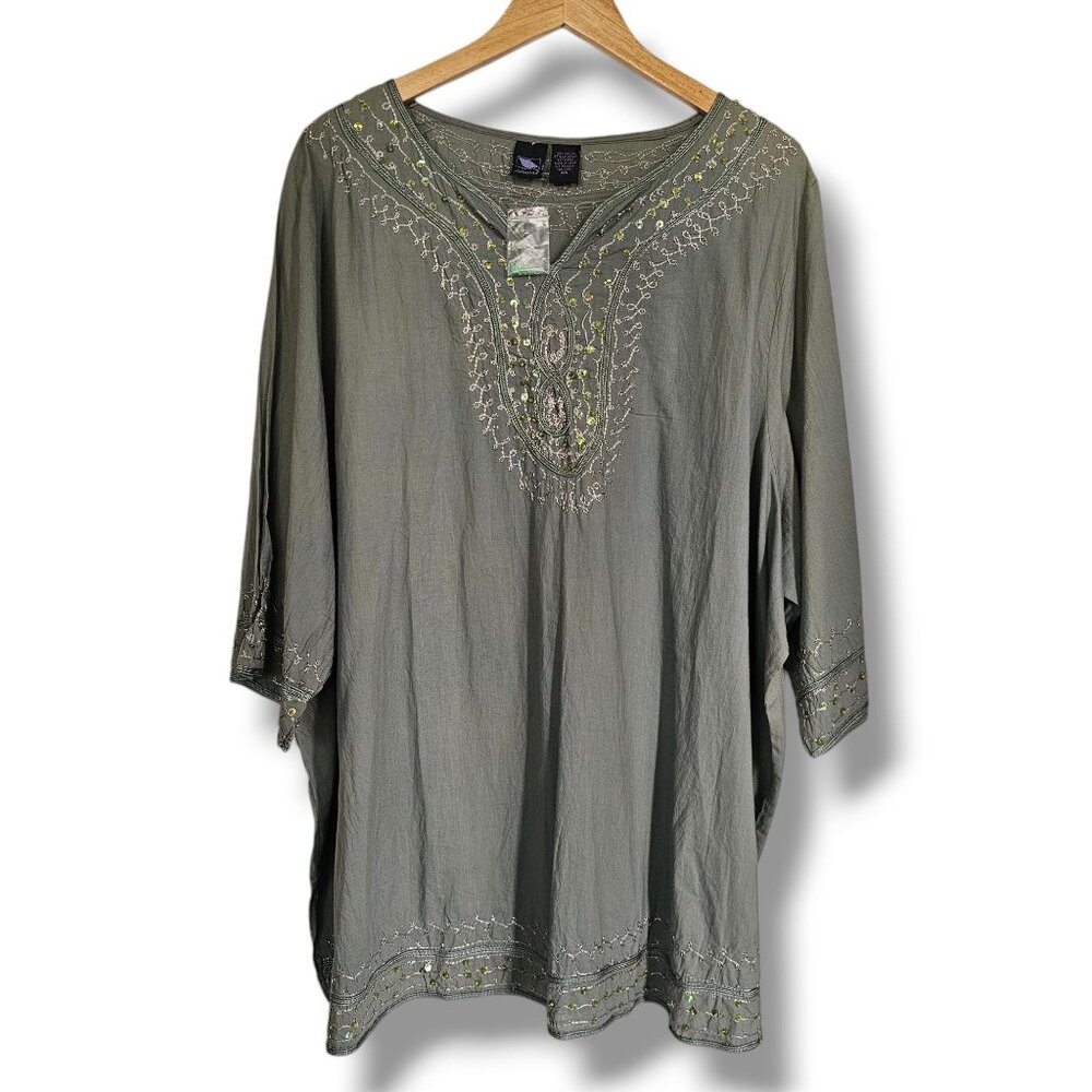 Embellished Olive Green Women's Tunic Top